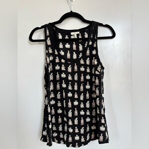 Joie Black Silk Top with Perfume Pattern